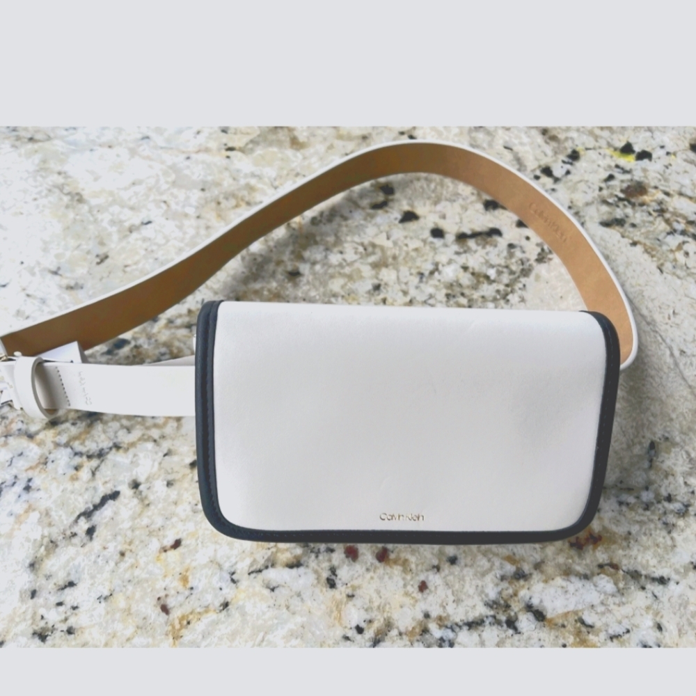 NWT Calvin Klein Cream Beige and Black Belt Bag Large XL